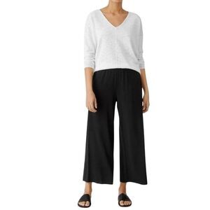 Eileen Fisher Women's High Waisted Wide Leg Cropped Black Trousers Women's L